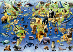 Puzzle 500 el. Mapa świata (100 zagrożonych gatunków zwierząt)